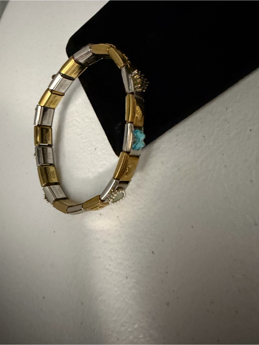 Two-Tone Stretch Bracelet with Turquoise Accent and Gold/Silver Links